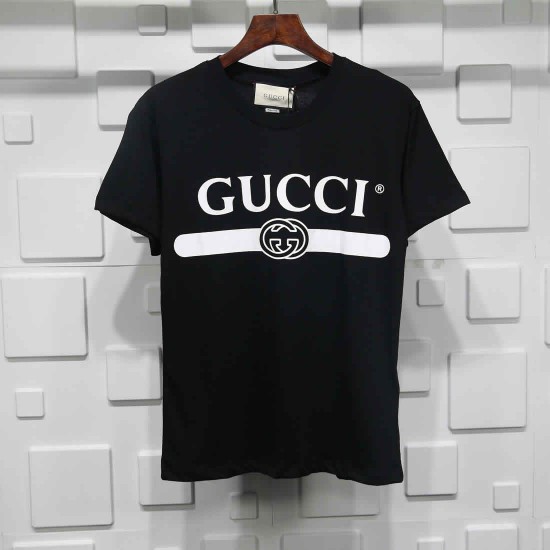 Gucci T-shirt Black white crossbar printing Pure cotton