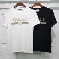 Gucci color-crossbar T-shirt printing Pure cotton