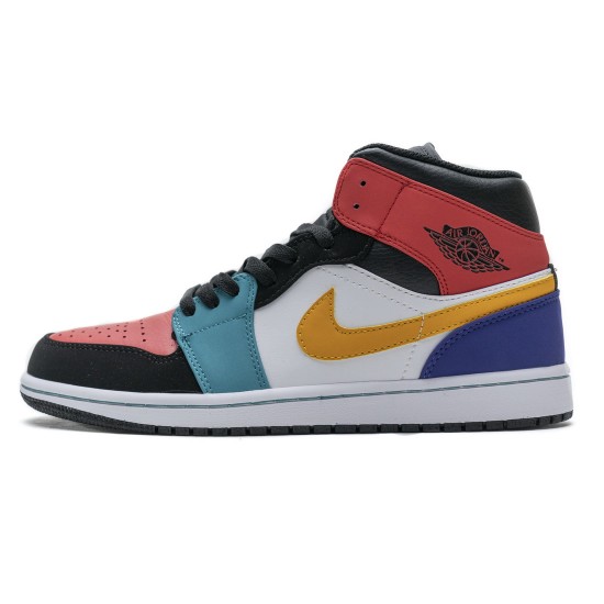 Nike AIR JORDAN 1 MID MULTI-COLOR BRED ORANGE MENS GS SHOES 554724-125