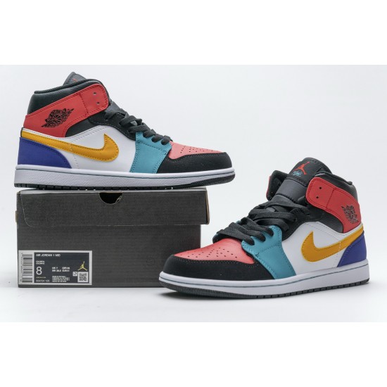 Nike AIR JORDAN 1 MID MULTI-COLOR BRED ORANGE MENS GS SHOES 554724-125