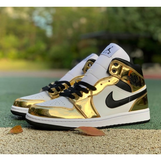 Nike Air Jordan 1 Mid AJ1 Metallic Gold Black White DC1419-700