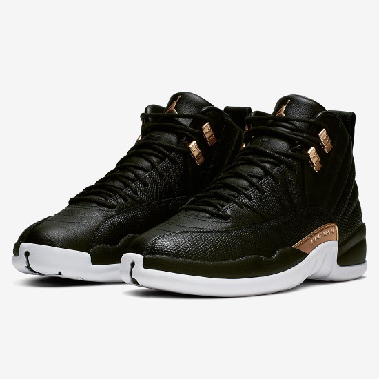 AIR JORDAN 12 WMNS SNAKESKIN MIDNIGHT BLACK WHITE GOLD AO6068-007