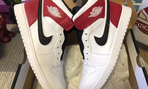 Air Jordan 1 Mid White Black Gym Red 554724-116 Kickbulk Sneaker shoes Camera photos