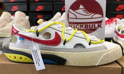 OFF-WHITE X NIKE BLAZER LOW 'WHITE UNIVERSITY RED' 2022 DH7863-100 Kickbulk Sneaker Camera Photos