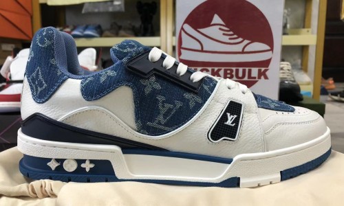 Louis vuitton LV shoes Blue White  custom made Kickbulk Sneaker retail wholesale free shipping