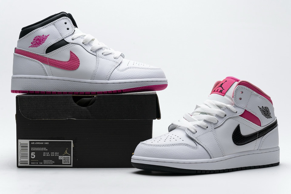 Nike Air Jordan 1 Mid White Black Hyper Pink 555112 106 3 - www.kickbulk.cc