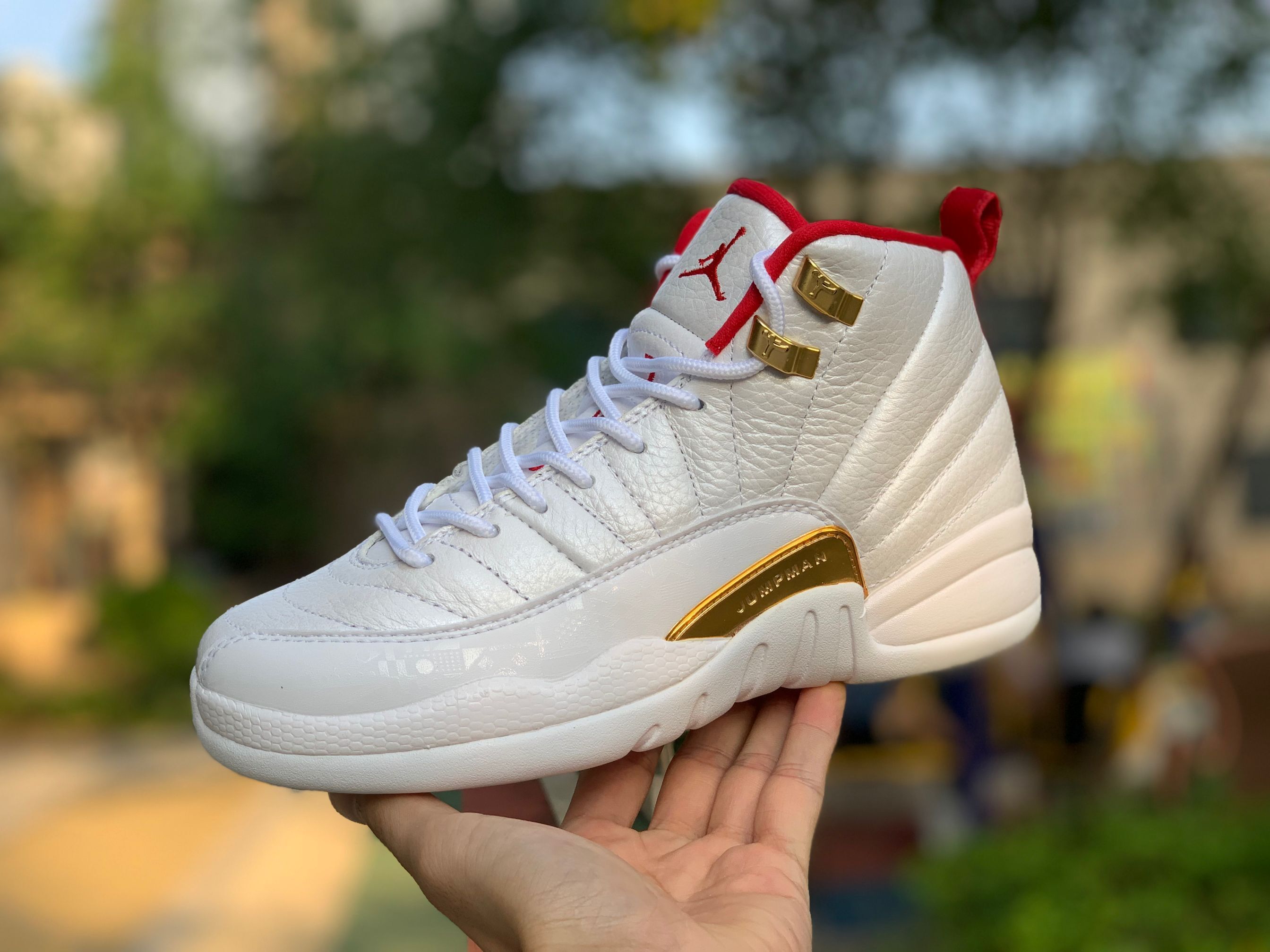 Nike Air Jordan 12 Fiba 2019 White University Red Gold 130690 107 10 - www.kickbulk.cc