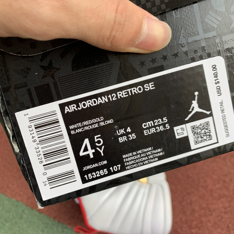 Nike Air Jordan 12 Fiba 2019 White University Red Gold 130690 107 24 - www.kickbulk.cc