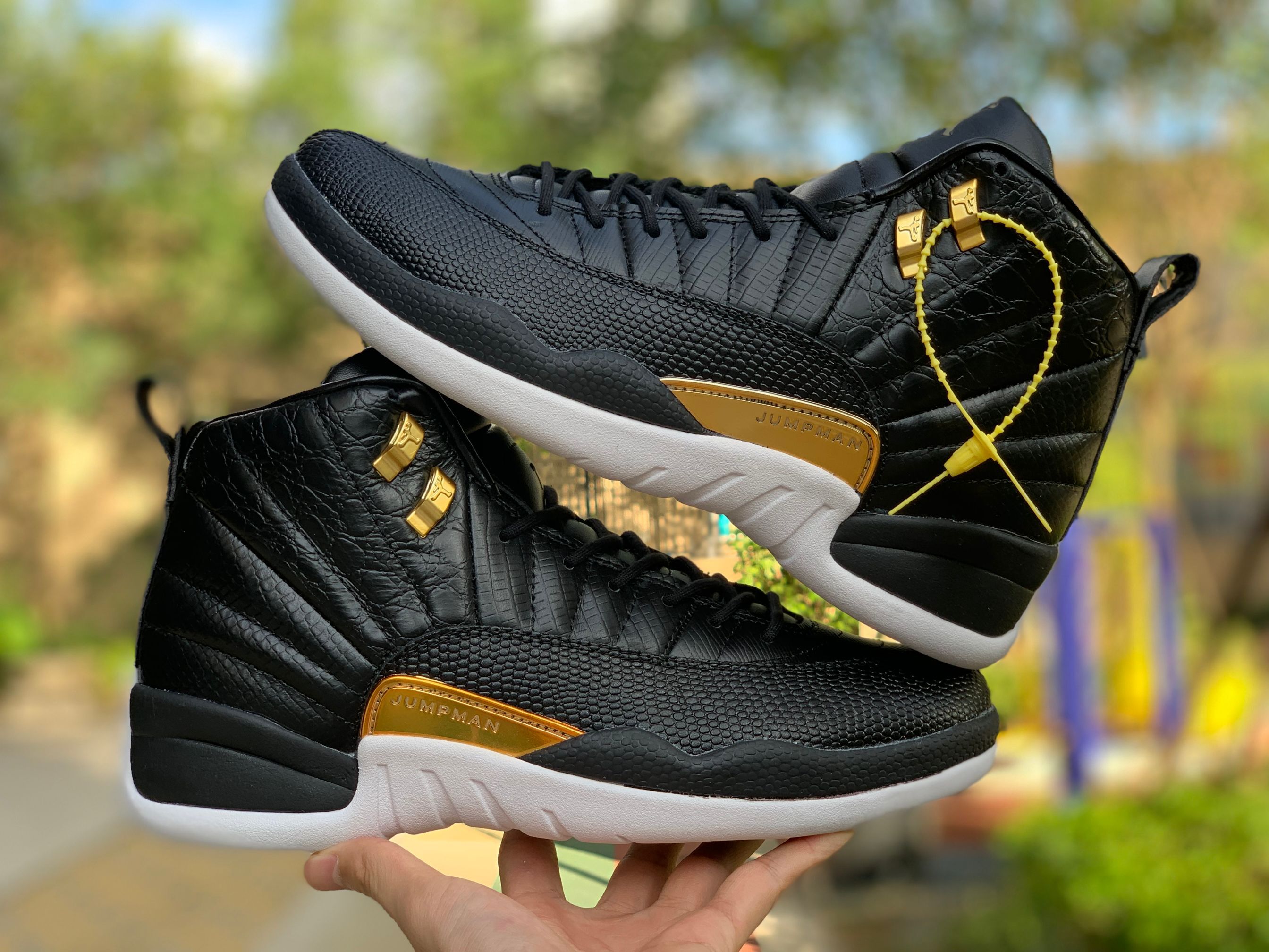 Air Jordan 12 Wmns Snakeskin Midnight Black White Gold Ao6068 007 12 - www.kickbulk.cc