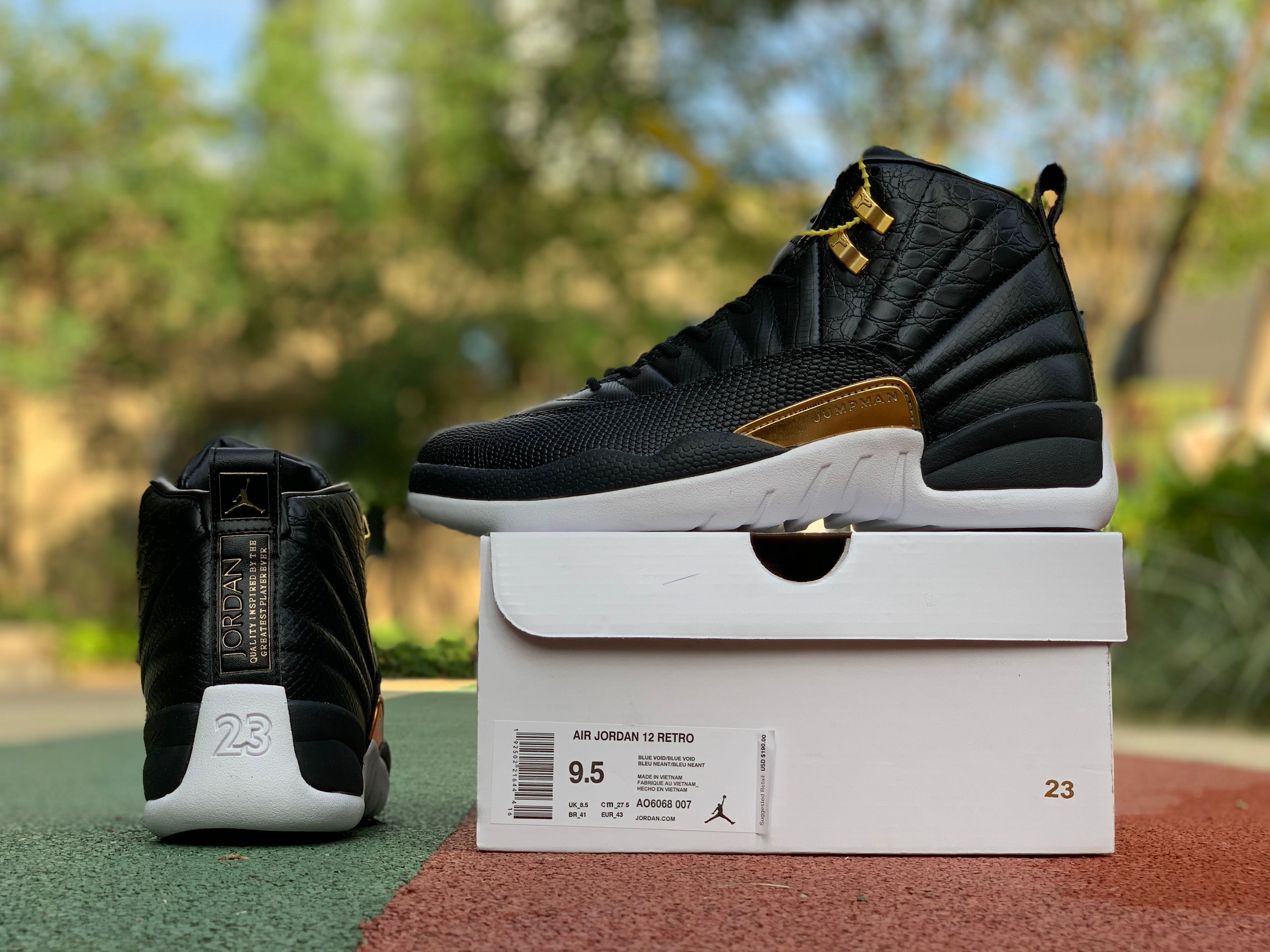 Air Jordan 12 Wmns Snakeskin Midnight Black White Gold Ao6068 007 7 - www.kickbulk.cc