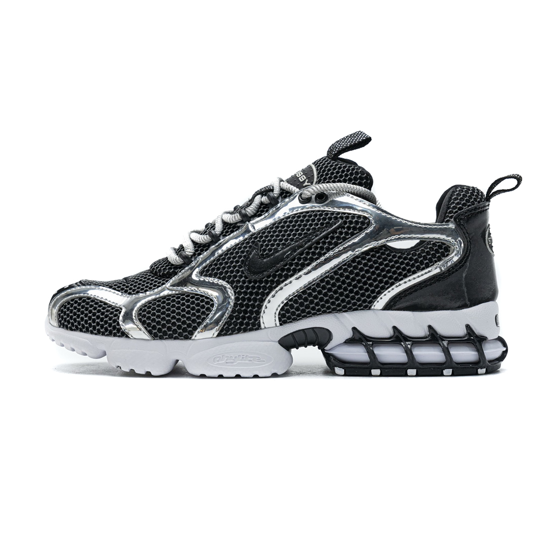 Stussy Nike Air Zoom Spiridon Cage 2 Black Silver Cu1854 001 1 - www.kickbulk.cc