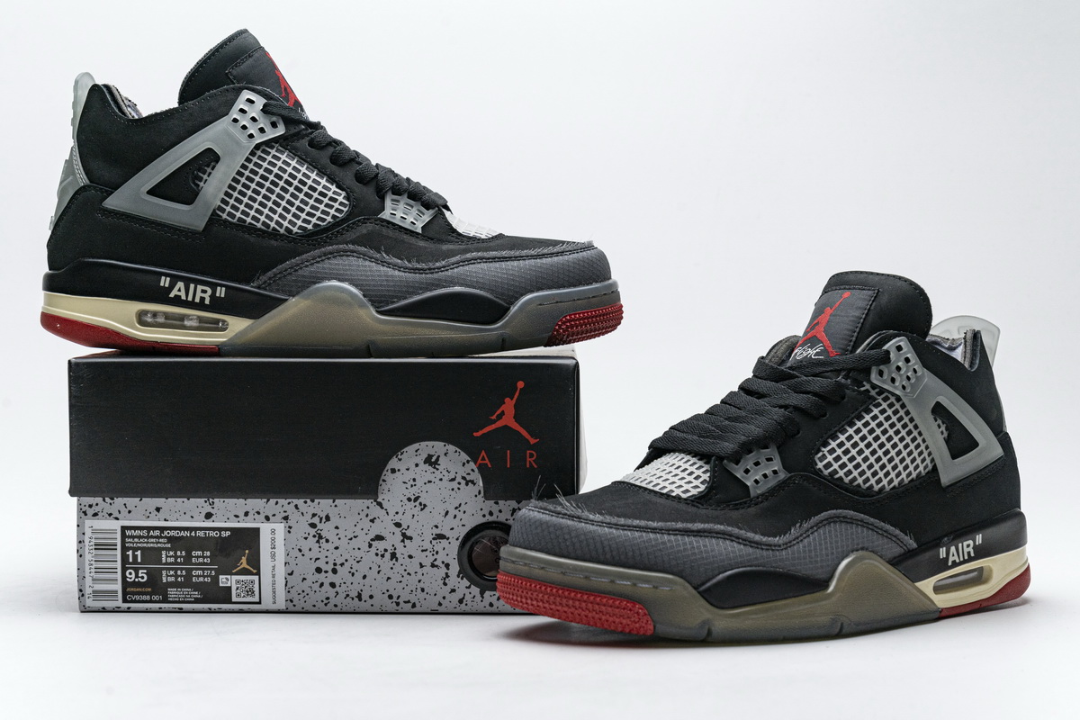 Cv9388 001 Off White X Air Jordan 4 Bred Black Red 23 - www.kickbulk.cc