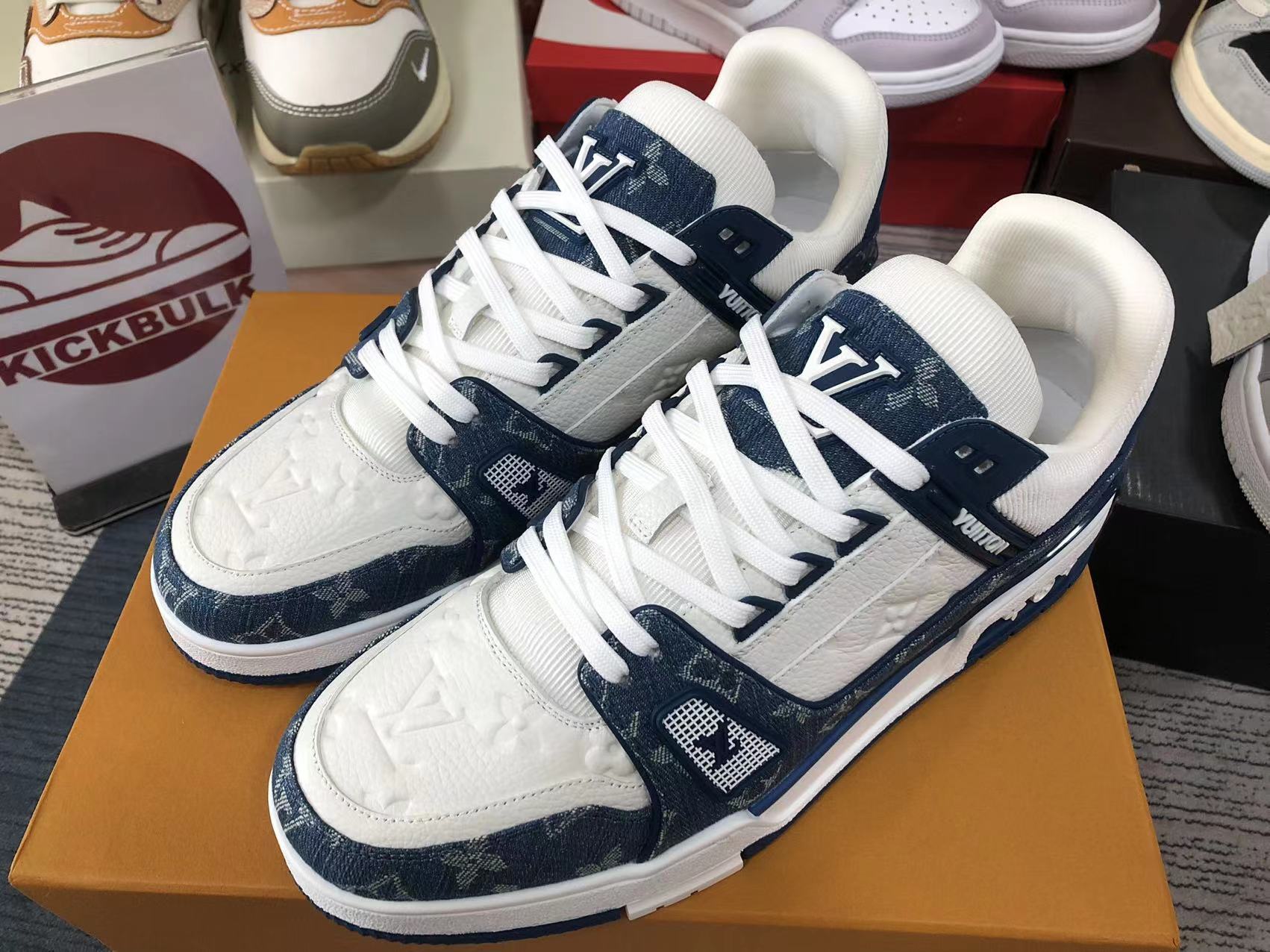 Louis Vuitton Trainer Sneaker Monogram Denim White Blue